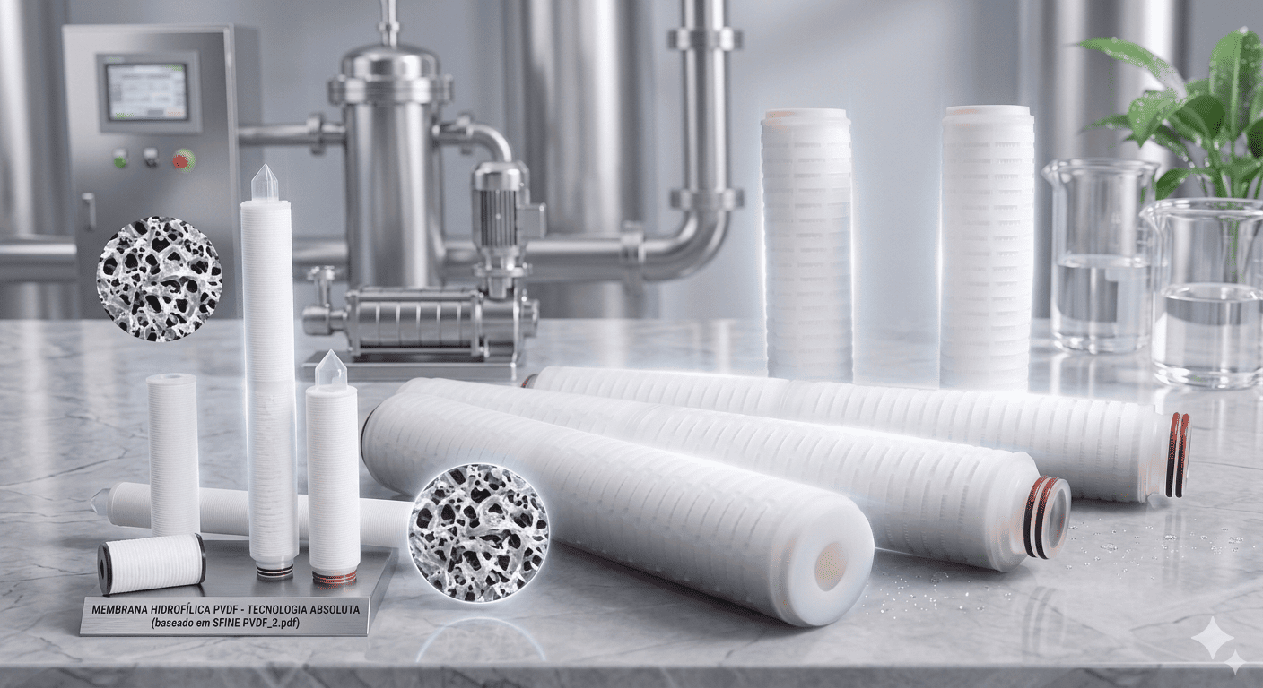 Cartuchos Filtrantes de Membrana PVDF Hidrofílica: Eficiência Absoluta e Resistência Química Superior para Fluidos Industriais